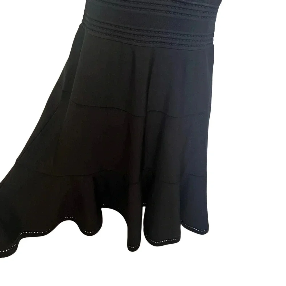 Diane von Furstenberg DVF Black Ribbed Knit Pointelle Fit and Flare Dress Small‎
